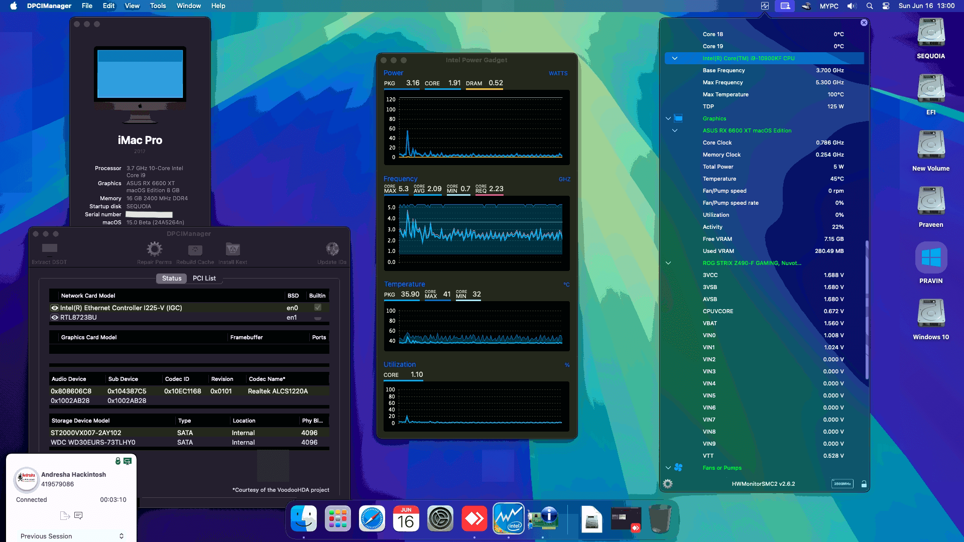 Success Hackintosh macOS Sequoia 15.0 Build 24A5264n in Asus ROG Strix Z490-F Gaming + Intel Core i9 10900KF + Asus RX 6600 XT